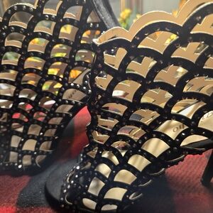 Zigi Soho Black and Gold Cutout Heels